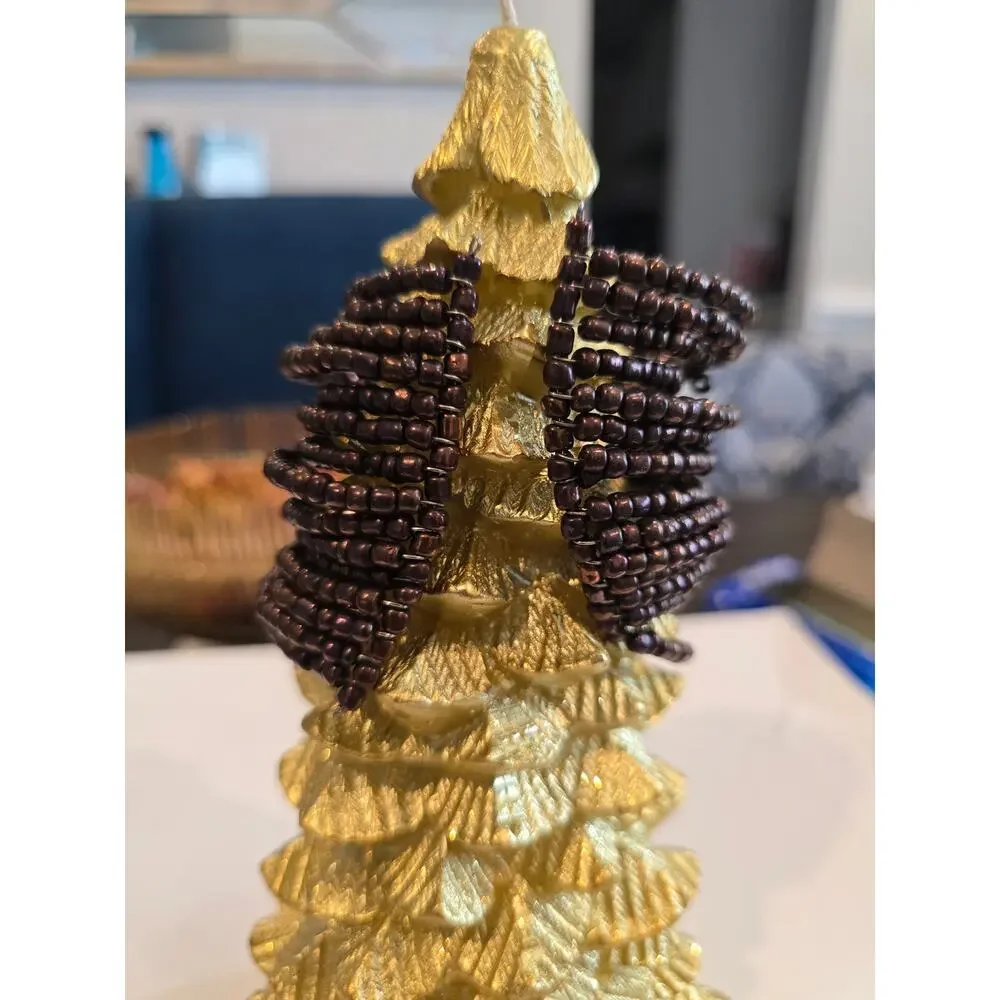 Long brown beaded open cuff bracelet